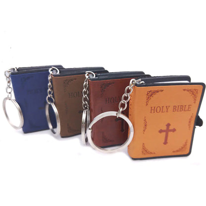 Mini Leather Bible Keychain with Cross Pendant