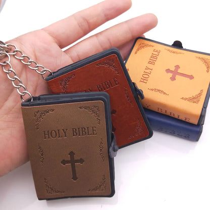 Mini Leather Bible Keychain with Cross Pendant