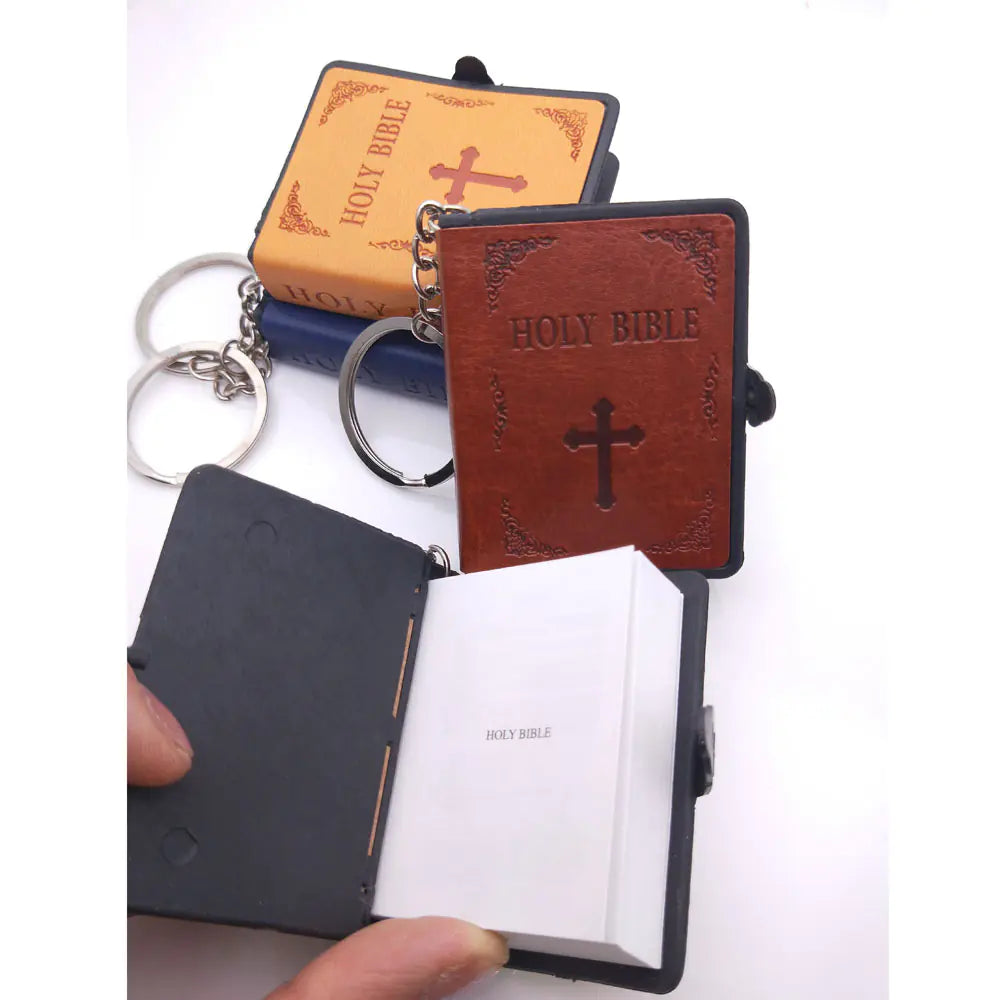 Mini Leather Bible Keychain with Cross Pendant